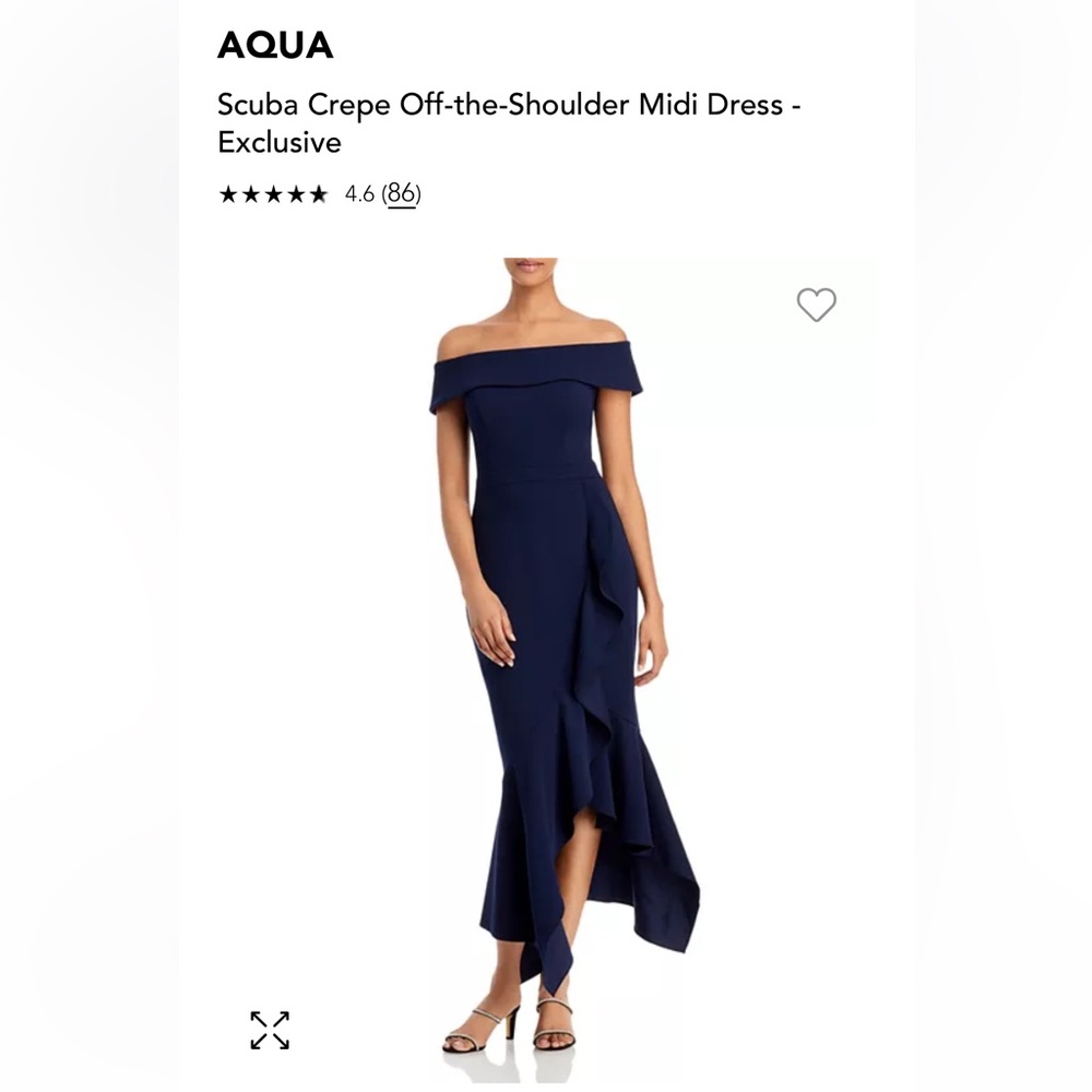 AQUA Navy Scuba Crepe Off-the-Shoulder Midi Dress